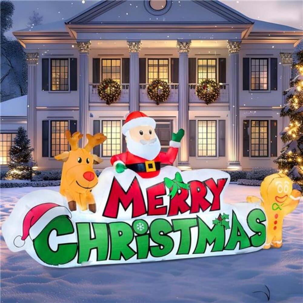 9.5 FT Christmas Inflatable Merry Christmas Sign with Santa, Reindeer